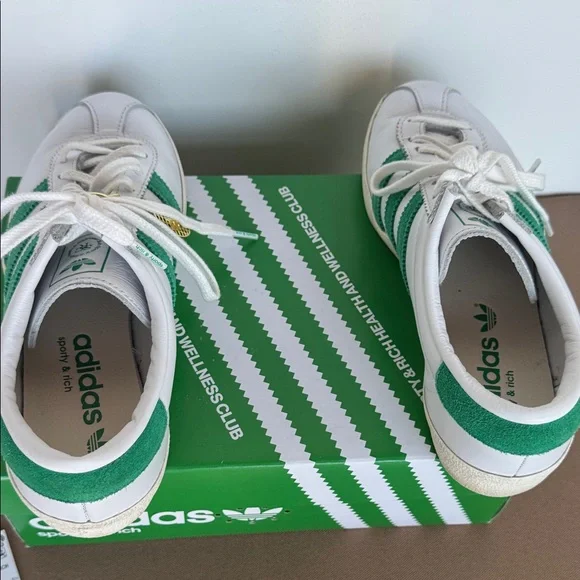 Adidas Blanc Sporty & Rich White and Green Sneakers with Gold Charm - Picture 6 of 7